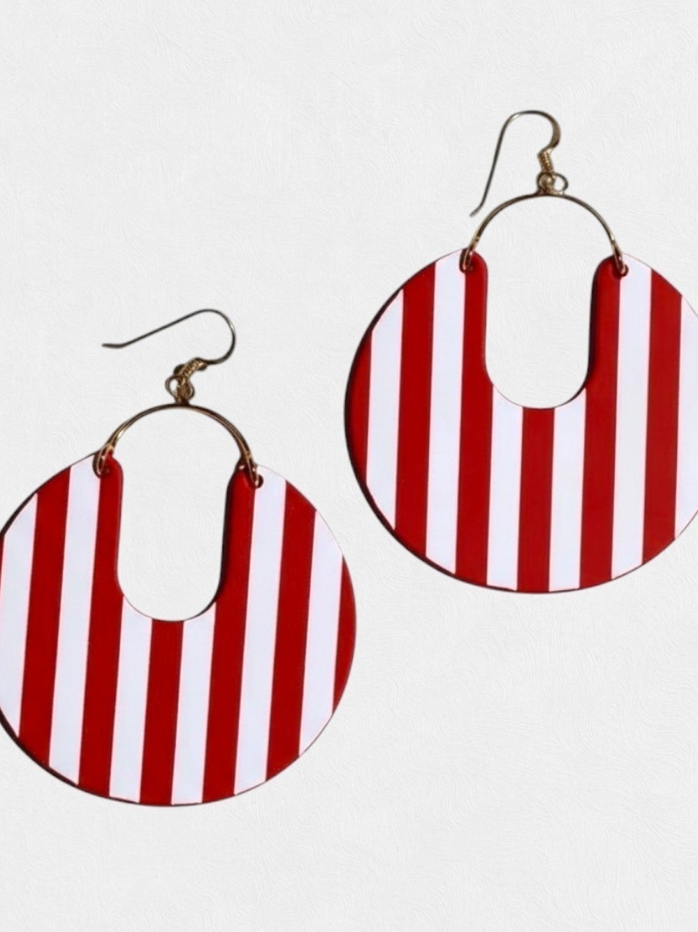 NEW Nickel & Suede Bold Red & White Striped Hoop Earrings - Women Jewelry